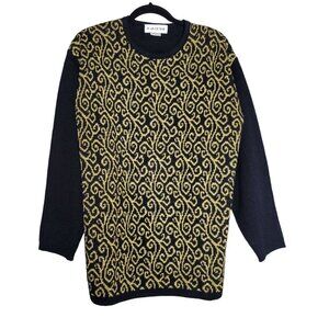 Vintage Women's Joan Leslie Metallic Oversized Sweater‎ Black Gold sz M